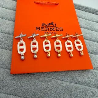 Hermès 白金 扣式 珍珠母貝 橢圓鏈環 耳環