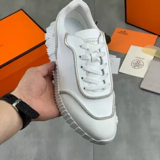 Hermès White Leather Ruffled Midsole Lifestyle Sneaker