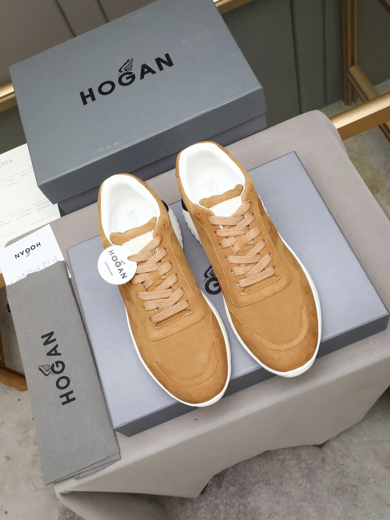 Hogan Beige White Suede Upper H-Stitched Side Panel Lifestyle Sneakers 2
