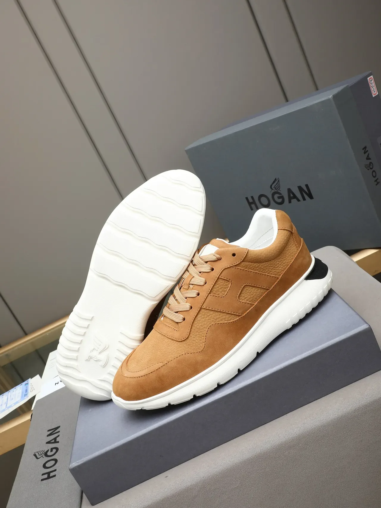 Hogan Beige White Suede Upper H-Stitched Side Panel Lifestyle Sneakers 4