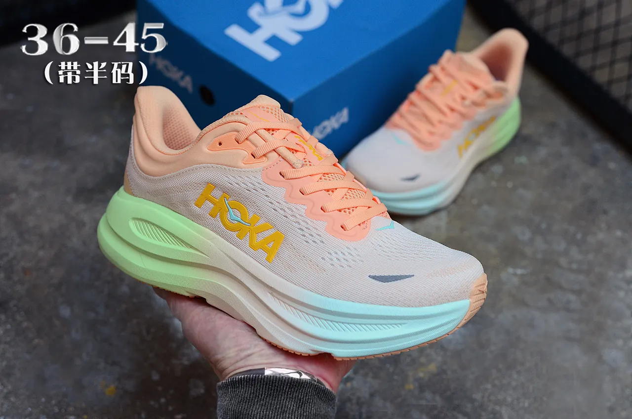Hoka Beige Pink Engineered Knit Upper Gradient Midsole Running Shoes 3