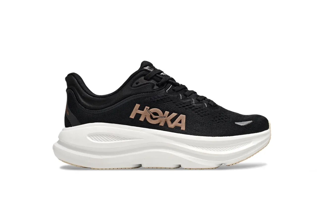 Hoka Black Gold Engineered Mesh Upper Thick White Midsole Running Shoes 2