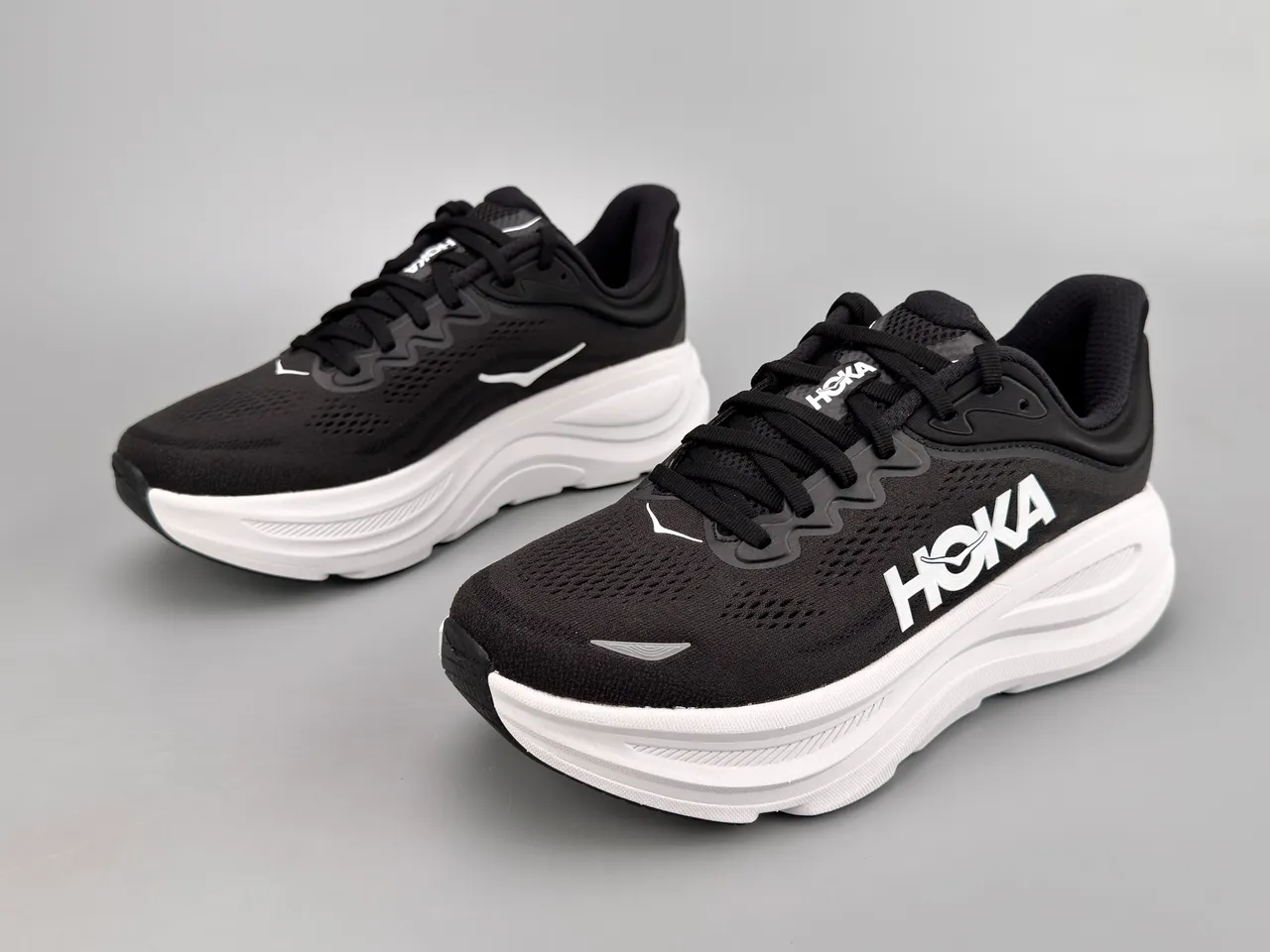 Hoka Black White Engineered Mesh Upper Oversized Midsole Running Shoes 5