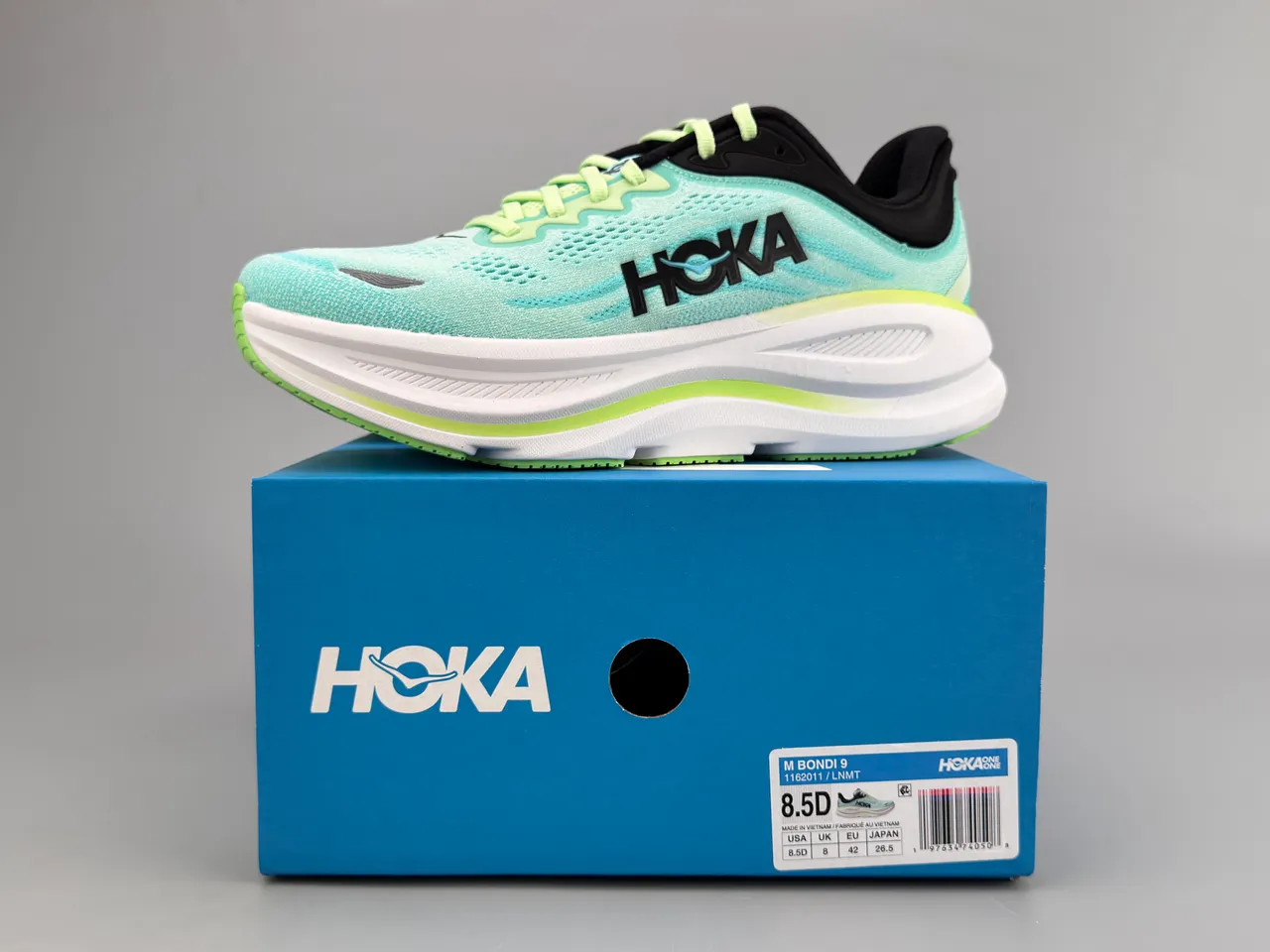Hoka Blue Green Engineered Knit Upper Thick White Midsole Running Shoes 4