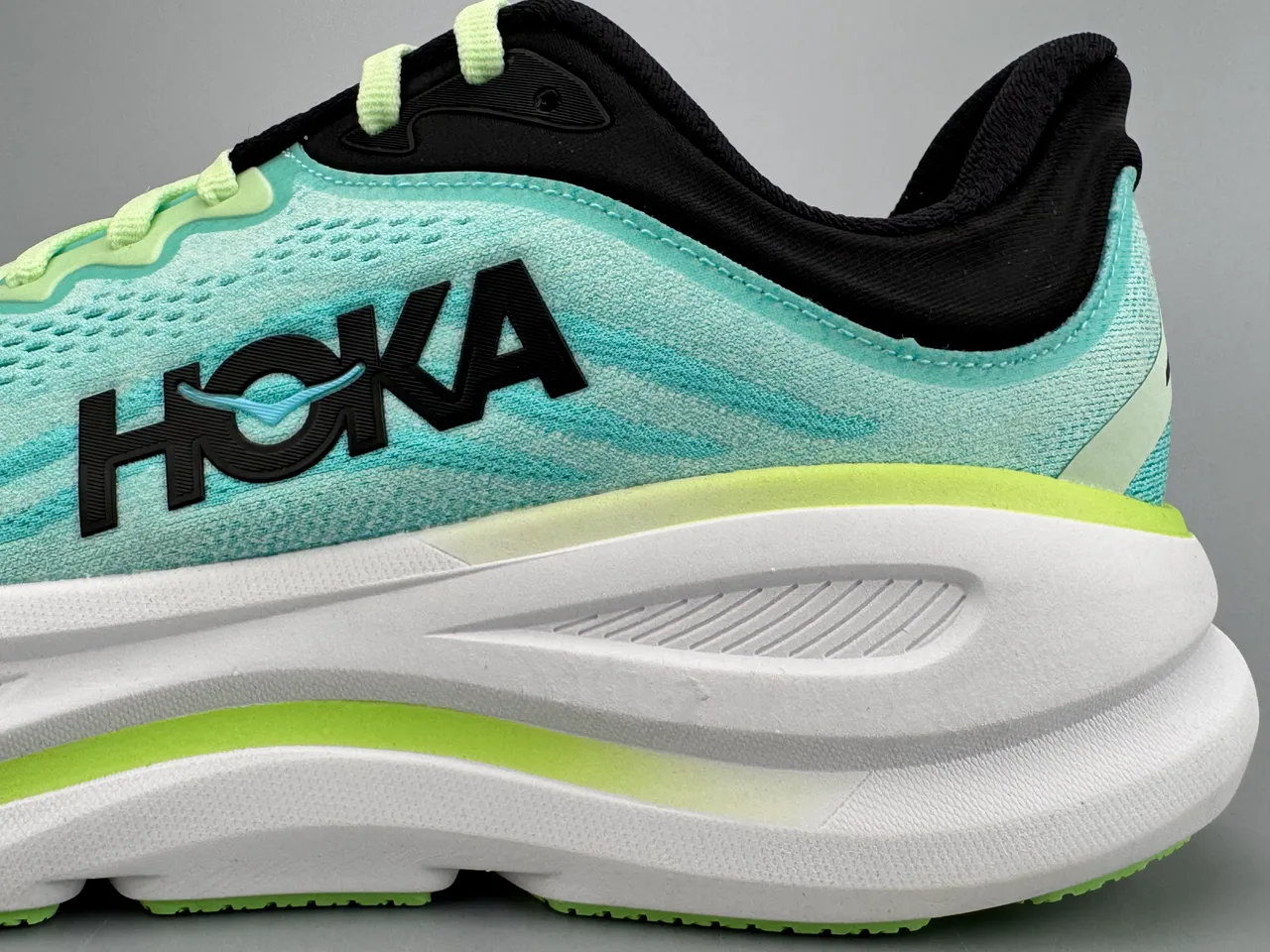 Hoka Blue Green Engineered Knit Upper Thick White Midsole Running Shoes 8