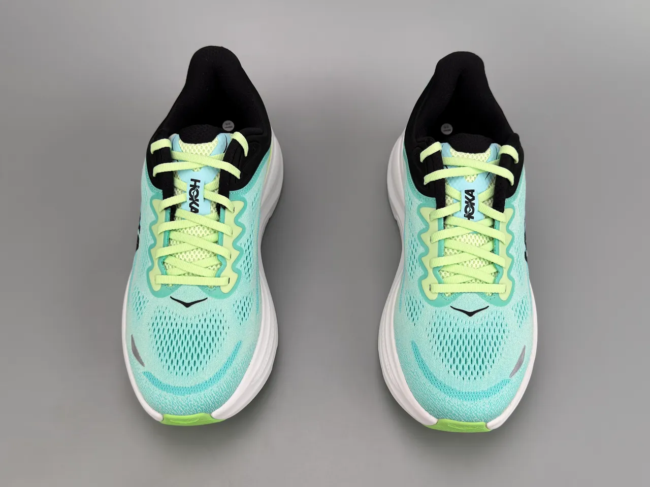 Hoka Blue Green Engineered Knit Upper Thick White Midsole Running Shoes 9