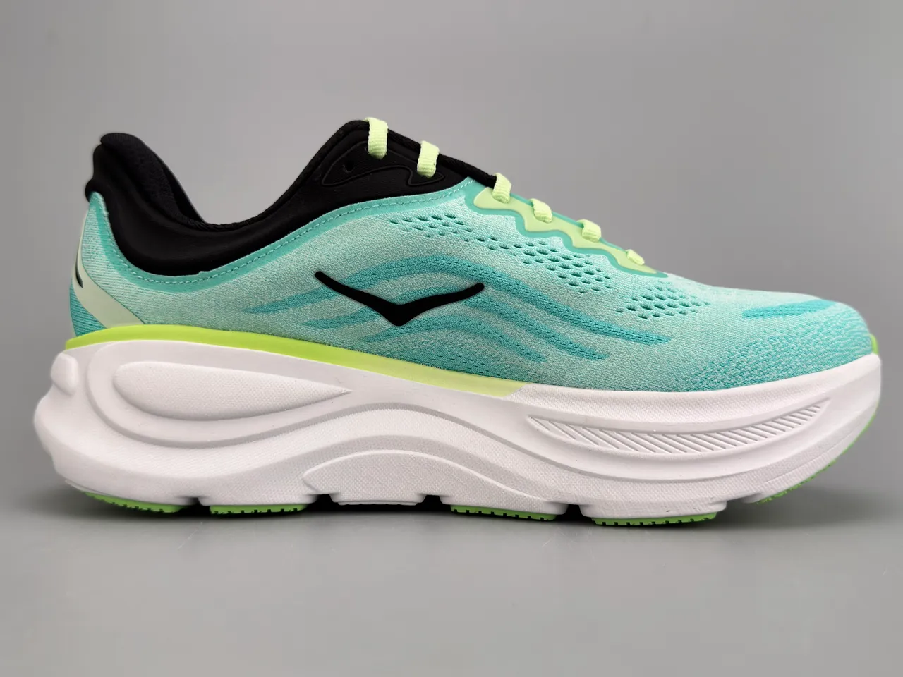 Hoka Blue Green Engineered Knit Upper Thick White Midsole Running Shoes 10