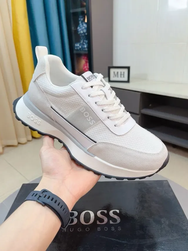 Hugo Boss 米色黑色 分层网布和麂皮鞋面 色调品牌 生活方式运动鞋 2
