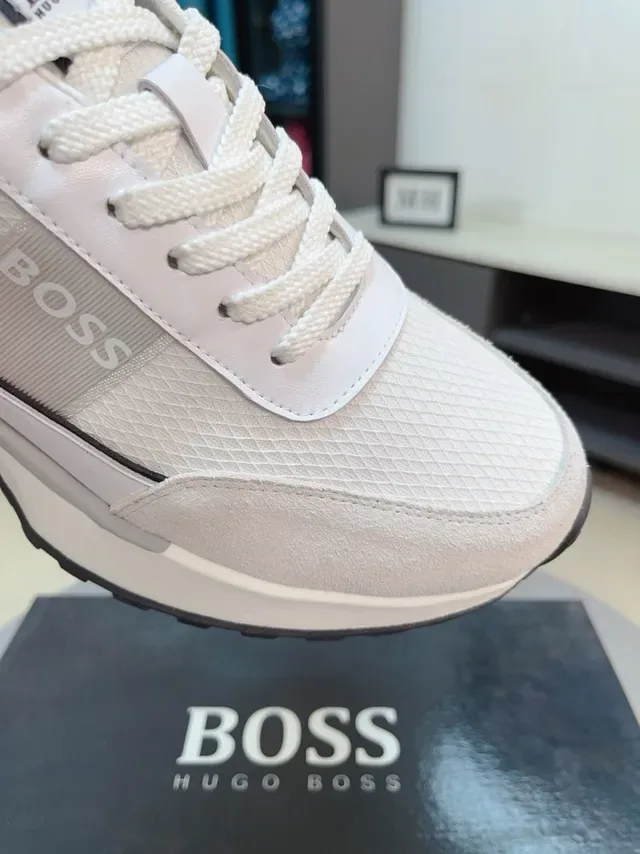Hugo Boss 米色黑色 分层网布和麂皮鞋面 色调品牌 生活方式运动鞋 5