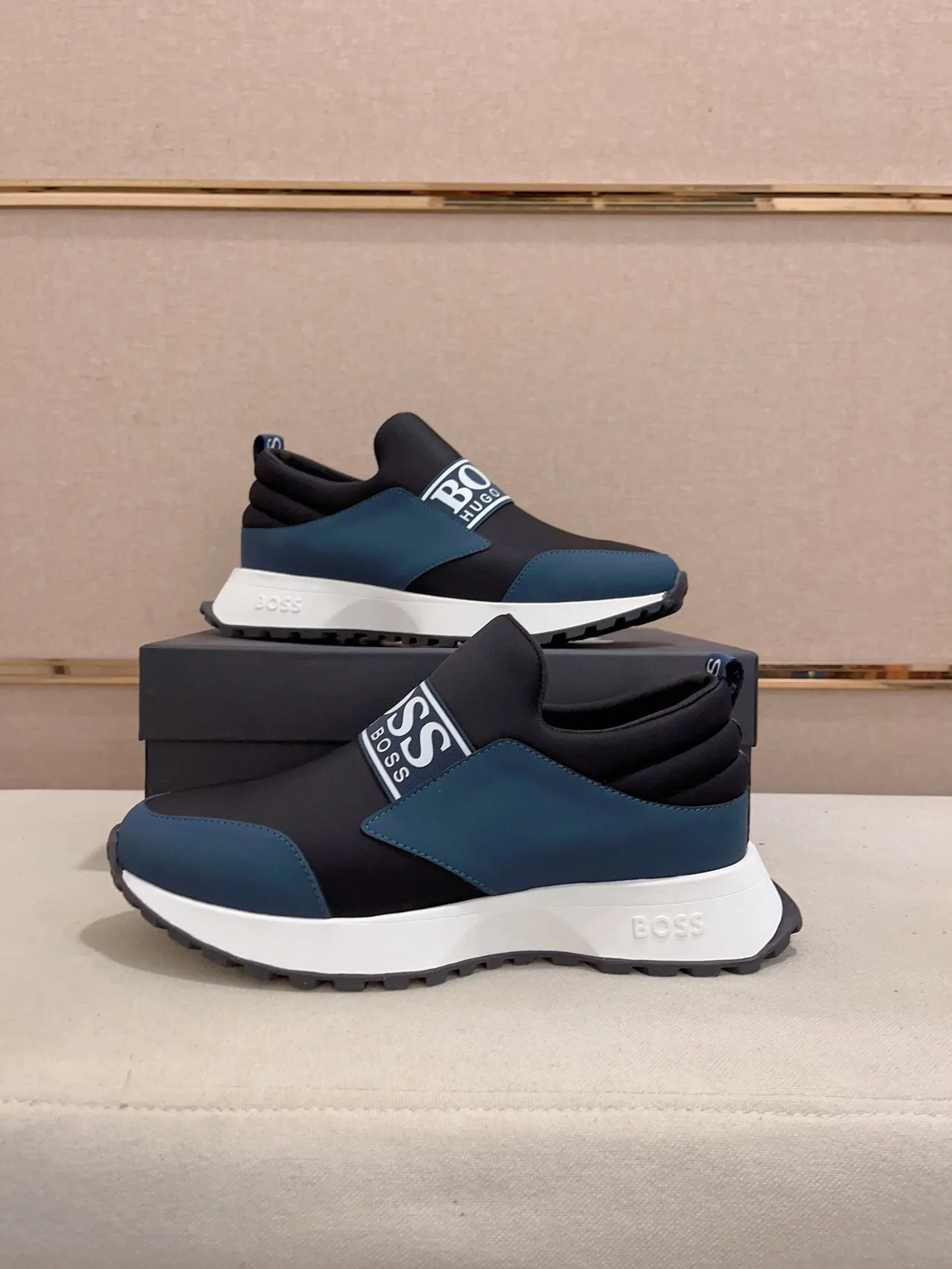 Hugo Boss Black Navy Slip-On Construction Elasticated Collar Lifestyle Sneakers 7