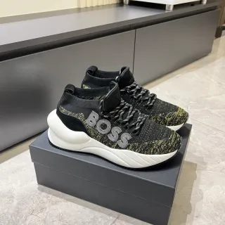 Hugo Boss Zapatillas Chunky Negro Blanco con Parte Superior de Tejido y Motas Doradas