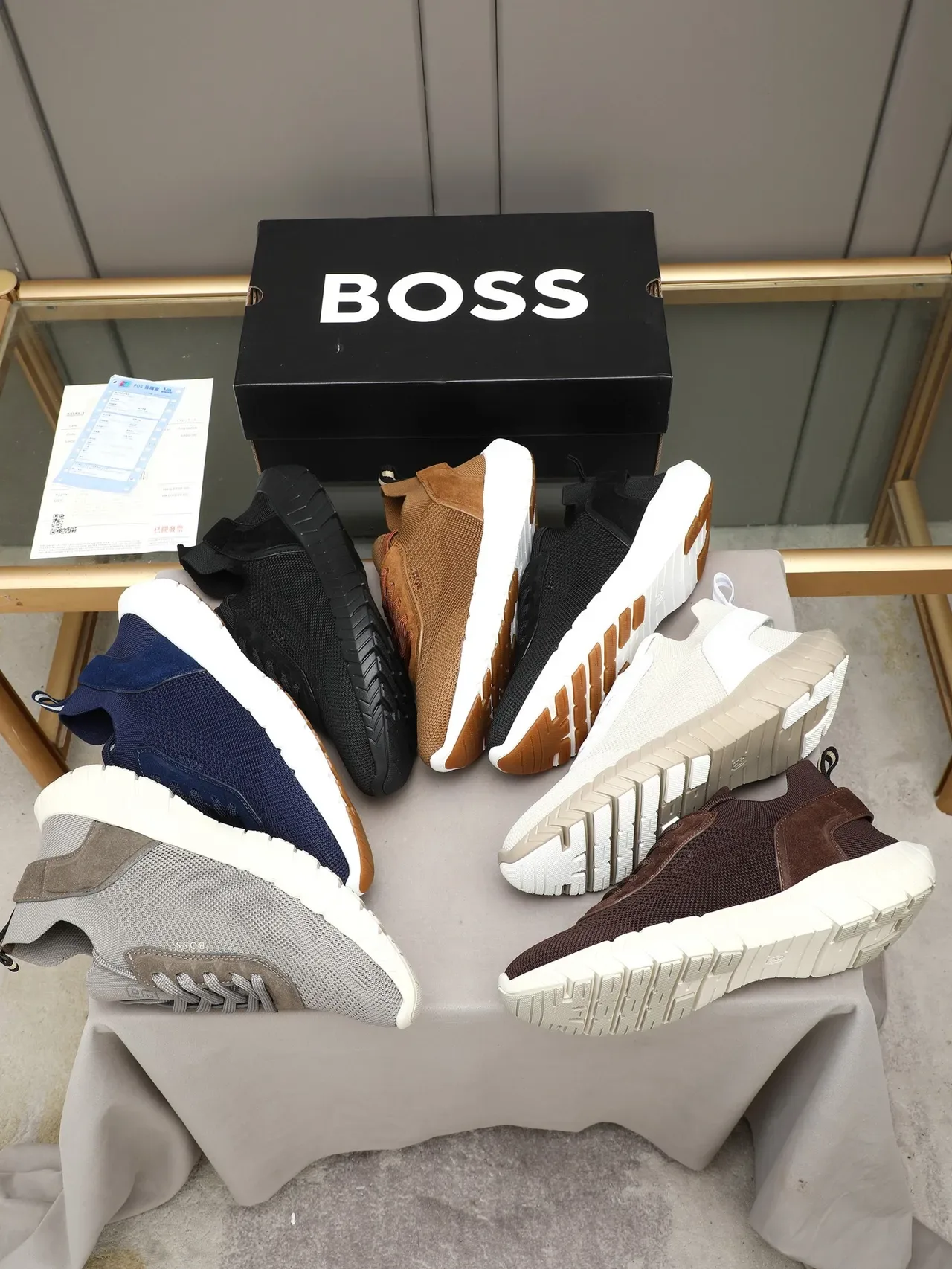 Hugo Boss Gray Brown Knit Mesh Upper Suede Panel Accents Sneakers 2