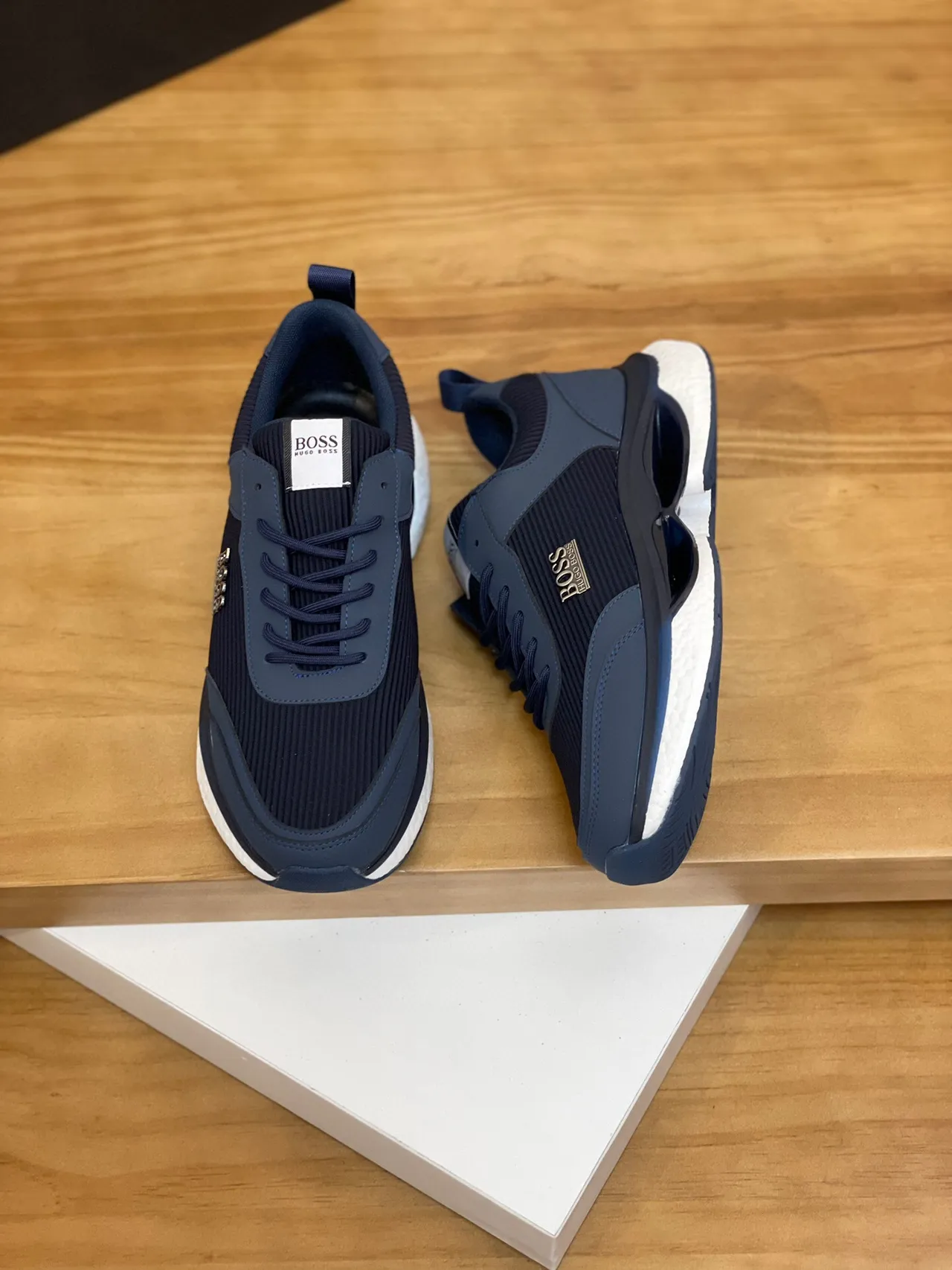 Hugo Boss নেভি রিবড নিট লাইফস্টাইল স্নিকার 4