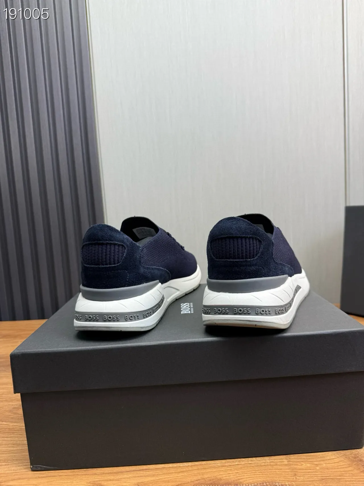 Hugo Boss Navy White Knit Sock-Fit Upper Integrated Lacing System Sneakers 2