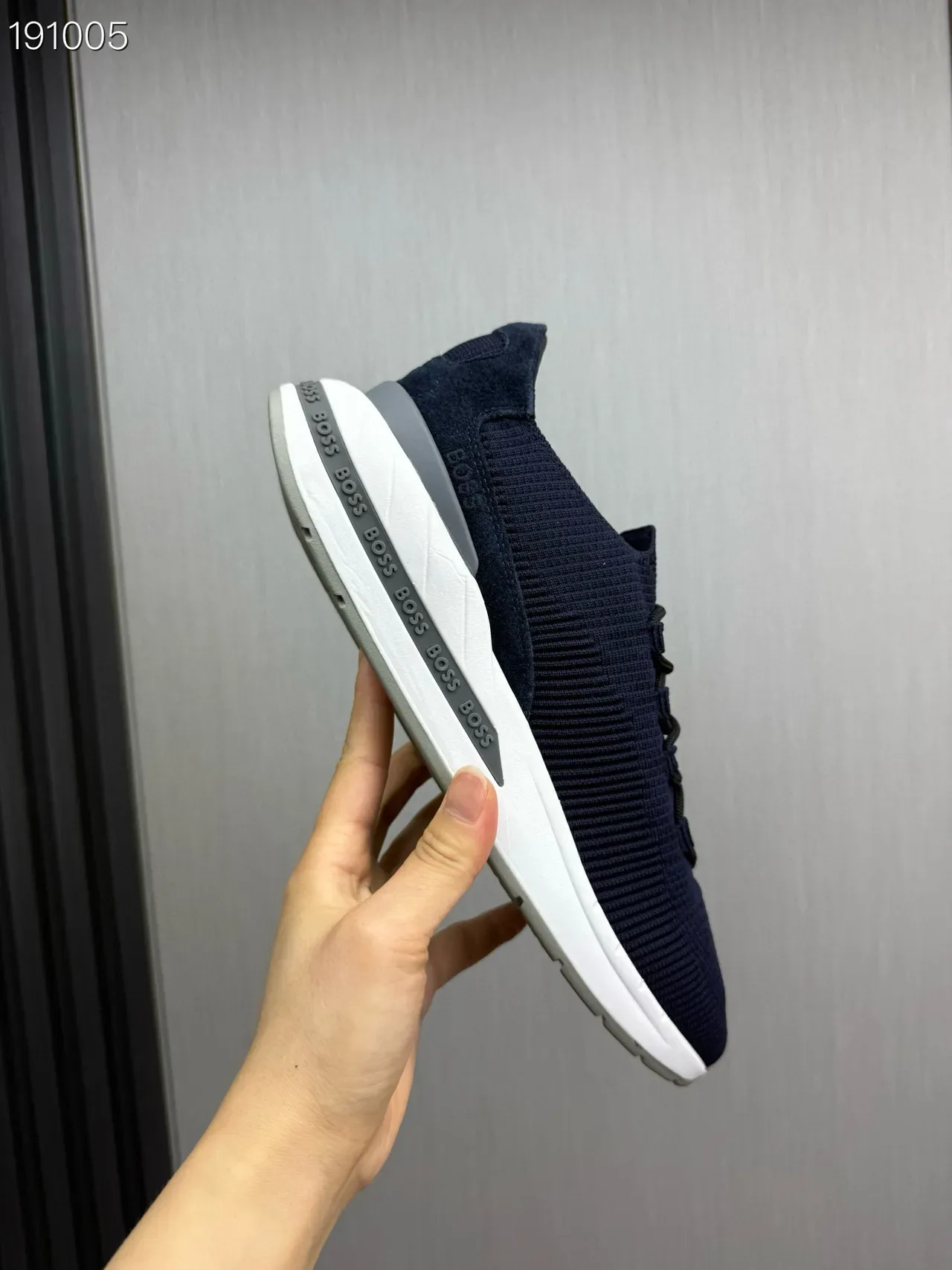 Hugo Boss Navy White Knit Sock-Fit Upper Integrated Lacing System Sneakers 3