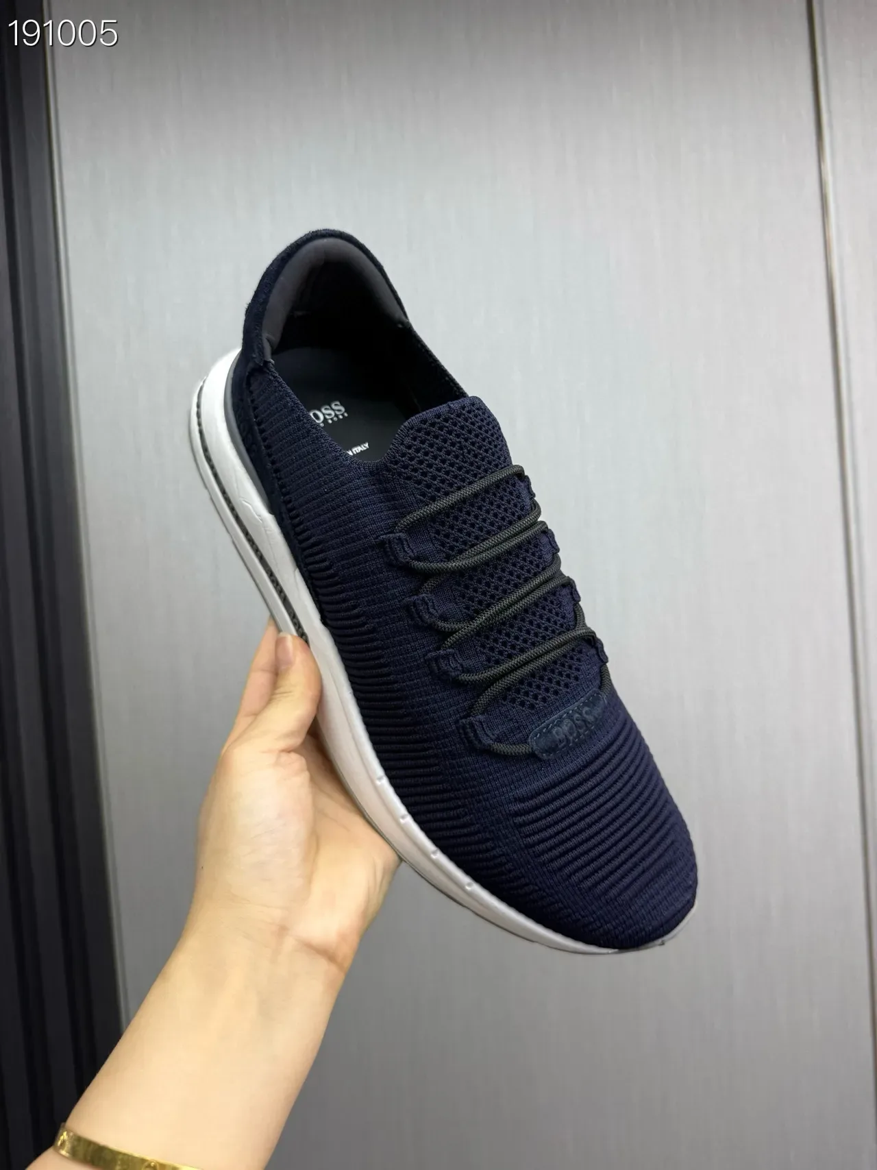 Hugo Boss Navy White Knit Sock-Fit Upper Integrated Lacing System Sneakers 4