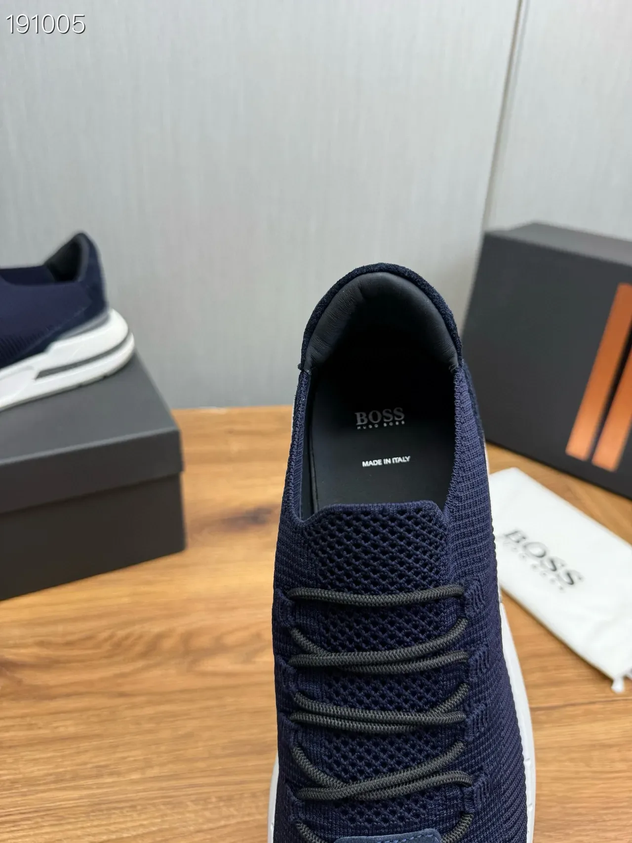 Hugo Boss Navy White Knit Sock-Fit Upper Integrated Lacing System Sneakers 5