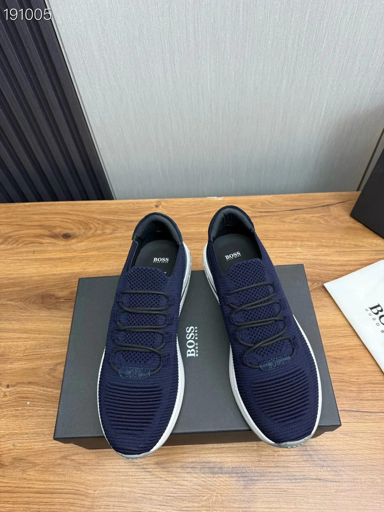 Hugo Boss Navy White Knit Sock-Fit Upper Integrated Lacing System Sneakers 7