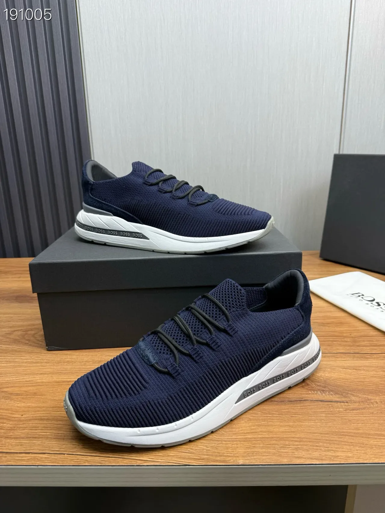 Hugo Boss Navy White Knit Sock-Fit Upper Integrated Lacing System Sneakers 8