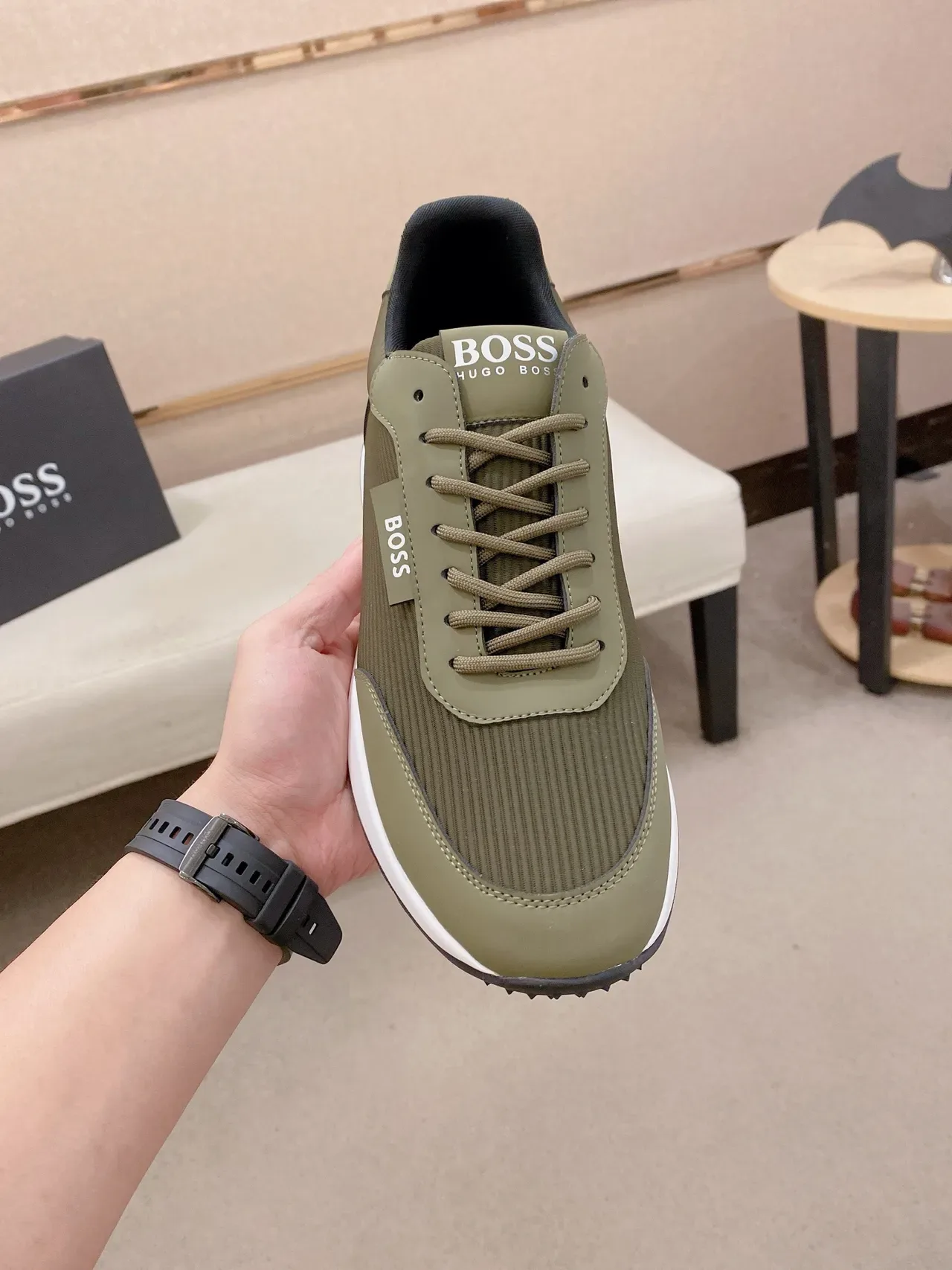Hugo Boss حذاء أسلوب حياة نسيج أخضر زيتوني ريب 2