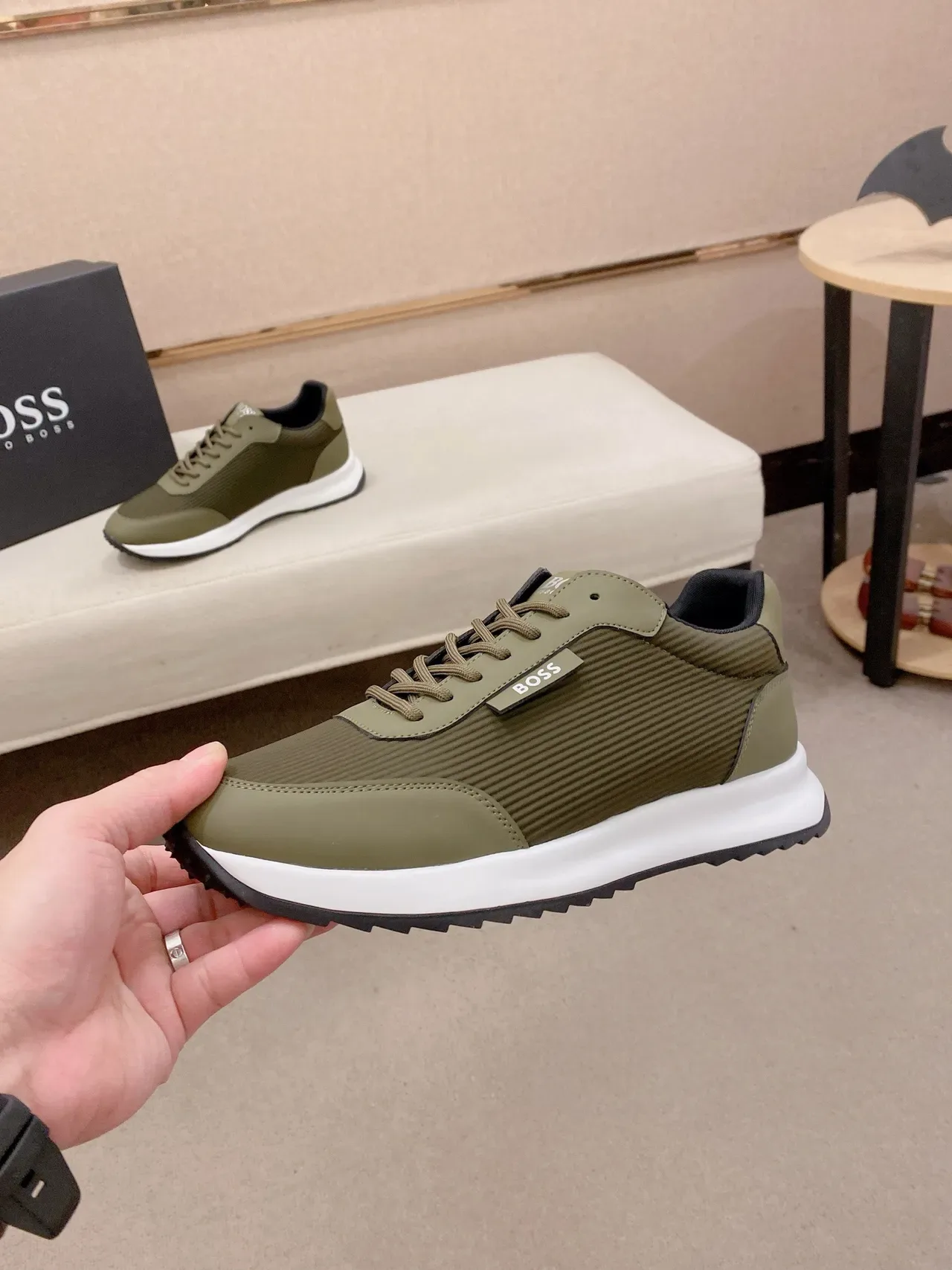 Hugo Boss حذاء أسلوب حياة نسيج أخضر زيتوني ريب 3