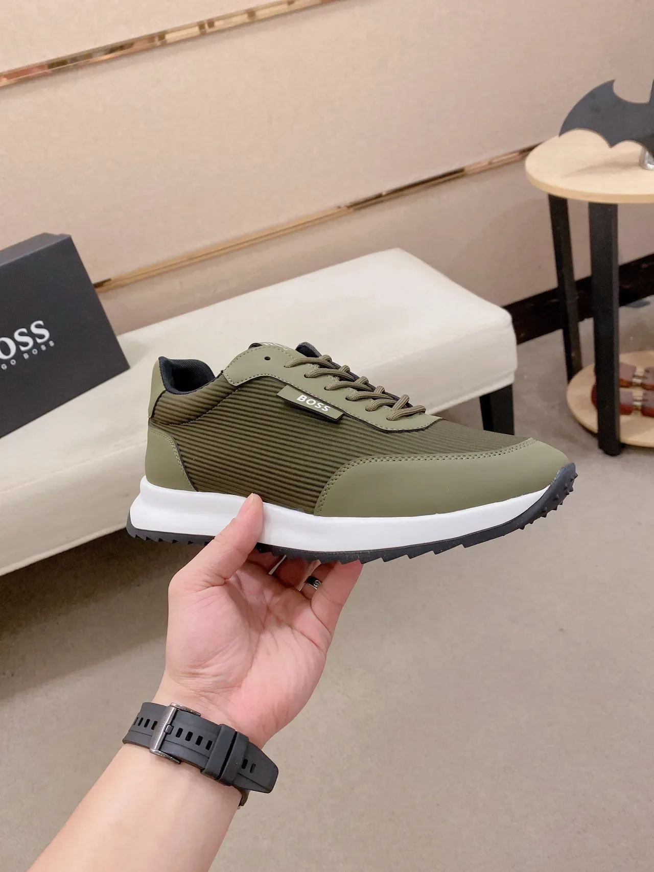 Hugo Boss حذاء أسلوب حياة نسيج أخضر زيتوني ريب 4