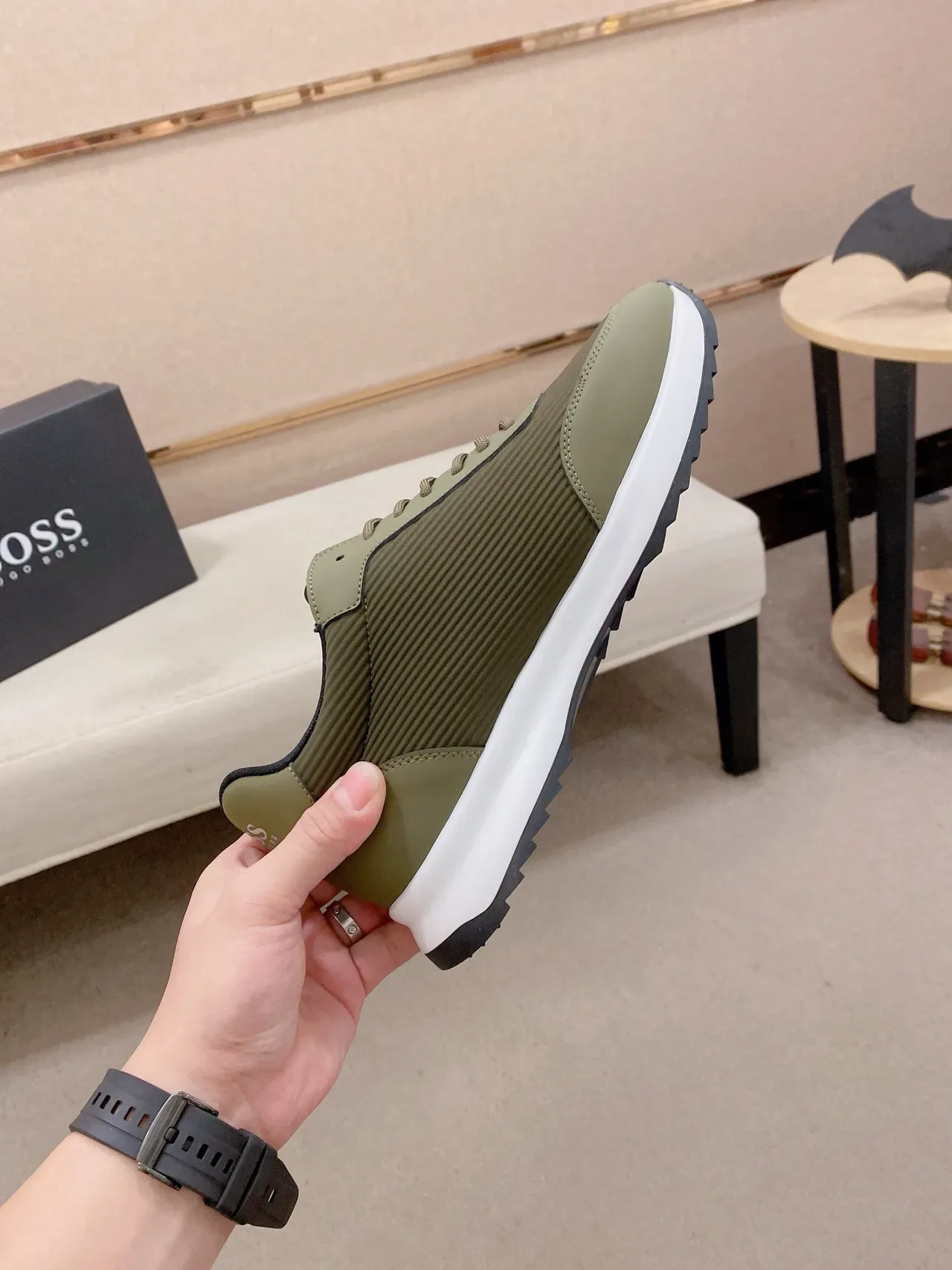 Hugo Boss حذاء أسلوب حياة نسيج أخضر زيتوني ريب 5