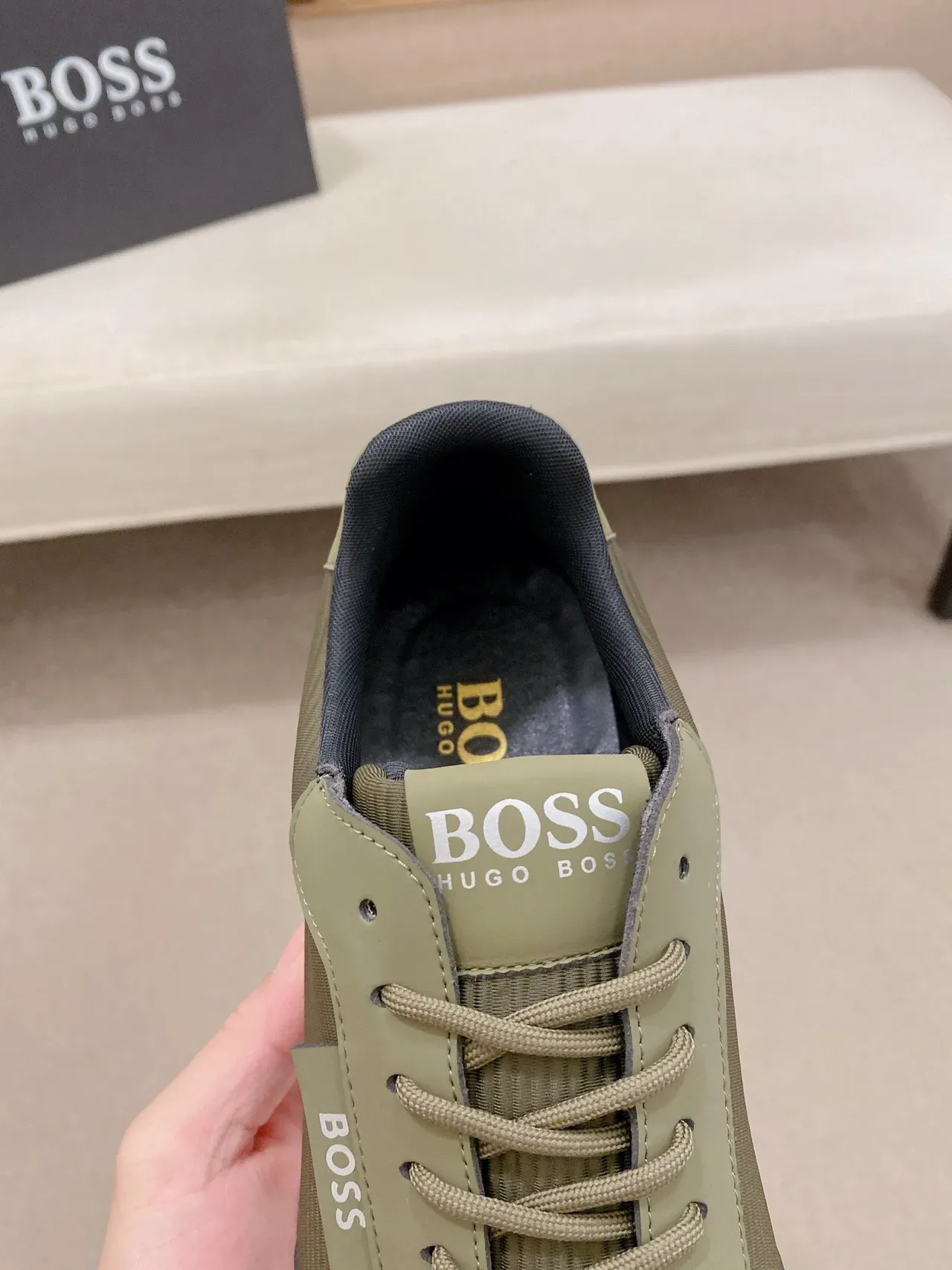 Hugo Boss حذاء أسلوب حياة نسيج أخضر زيتوني ريب 6