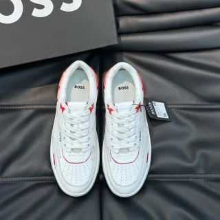 Hugo Boss White and Red Leather Lifestyle Sneakers