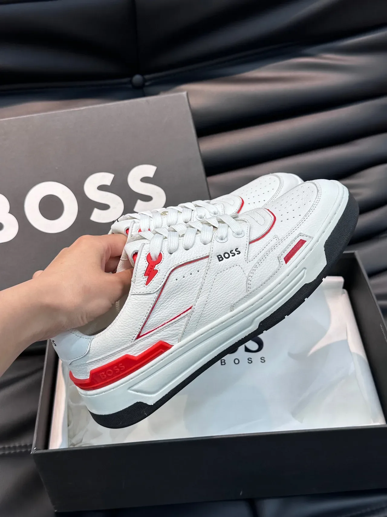 Hugo Boss White and Red Leather Lifestyle Sneakers 7