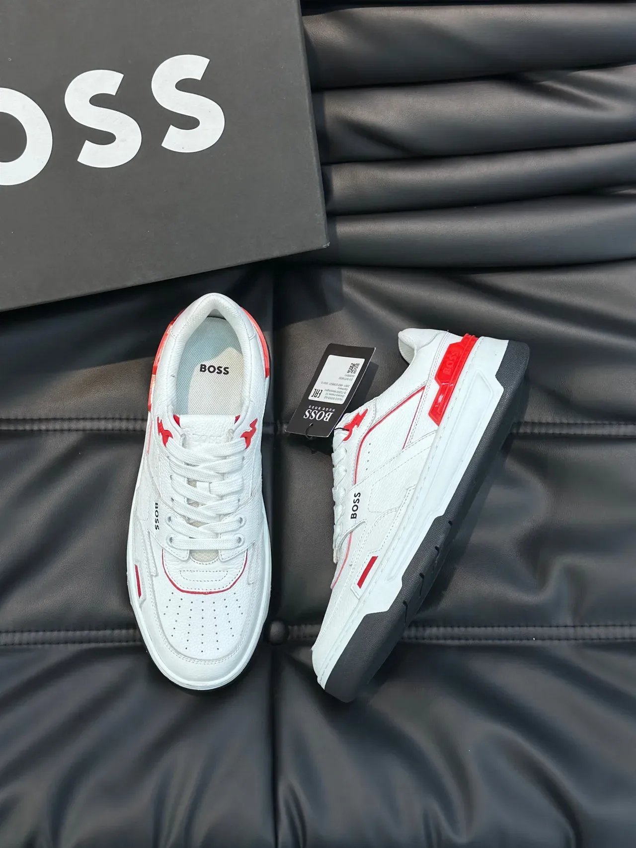 Hugo Boss White and Red Leather Lifestyle Sneakers 9