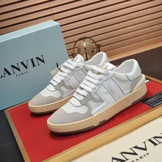 Lanvin White and Gray Mixed-Material Low-Top Lifestyle Sneakers