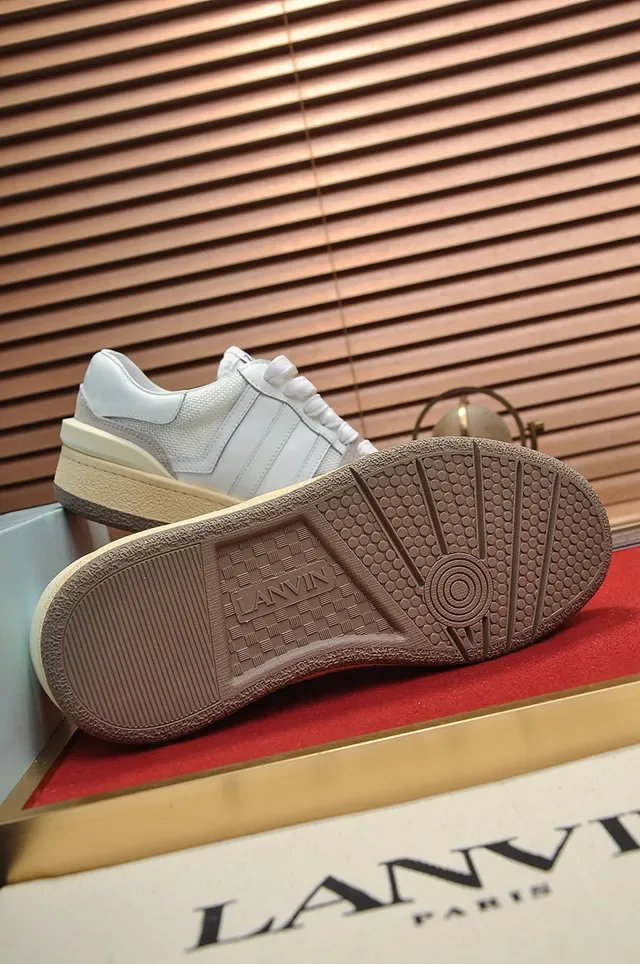 Lanvin White and Gray Mixed-Material Low-Top Lifestyle Sneakers 4