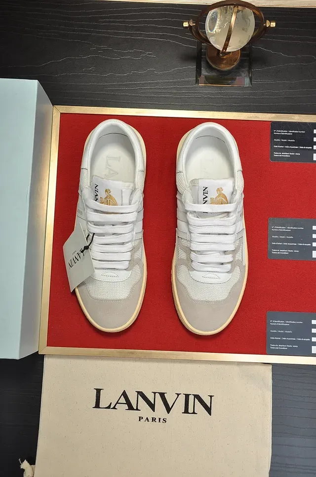 Lanvin White and Gray Mixed-Material Low-Top Lifestyle Sneakers 9