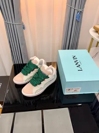 Lanvin सफेद हरा बिना लेस जिगजैग पट्टी लाइफस्टाइल स्नीकर 4