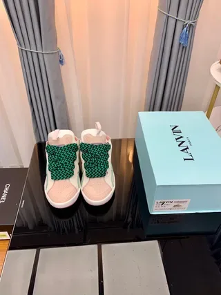 Lanvin सफेद हरा बिना लेस जिगजैग पट्टी लाइफस्टाइल स्नीकर 5
