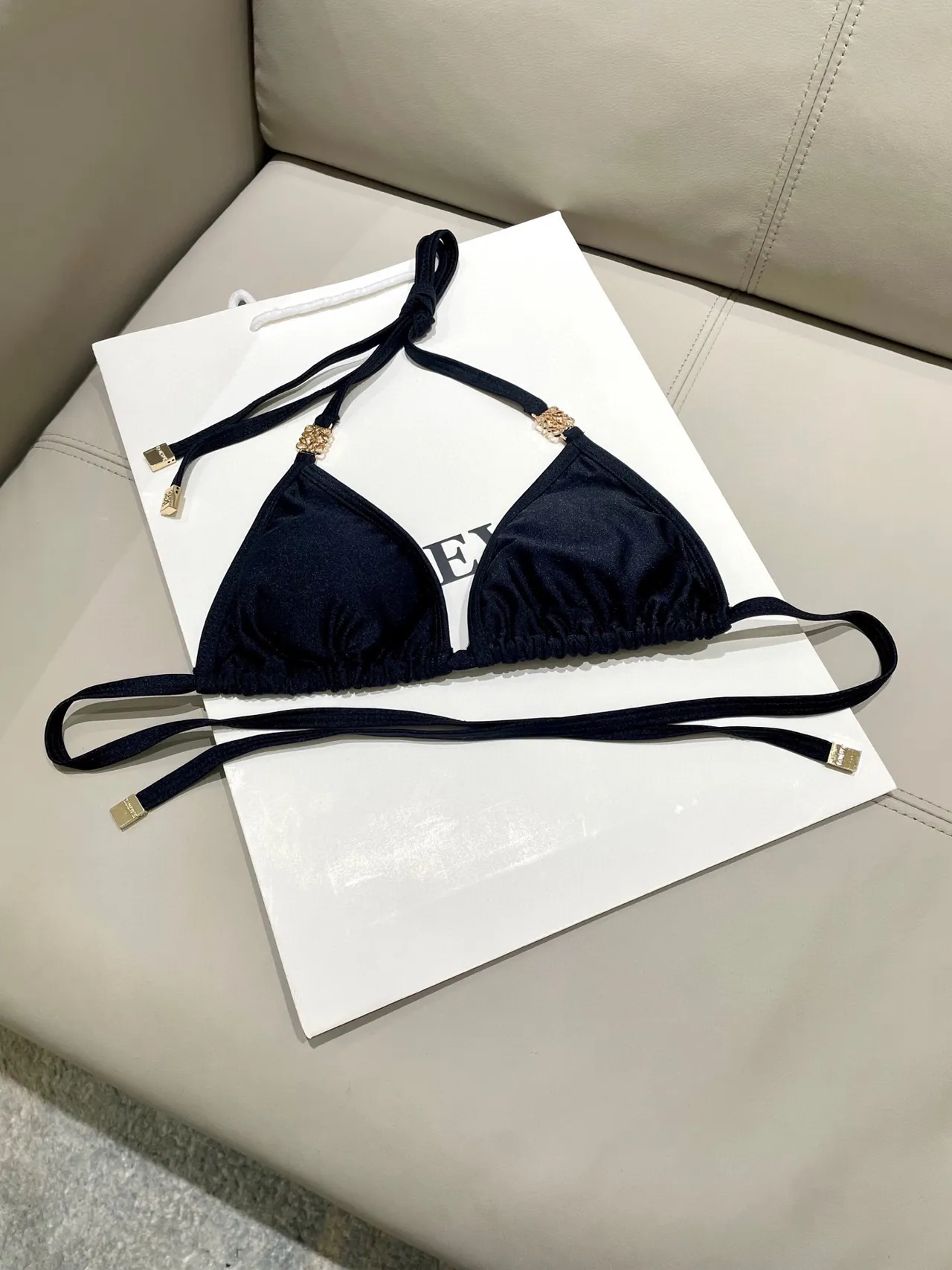 Loewe Anagram noir et or col halter lien dans le dos maillot de bain 6