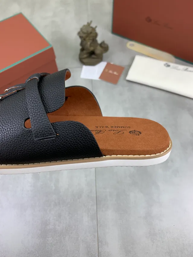 Loewe Negro Beige Sandalia Abierta Cuero Superior Deslizante 4