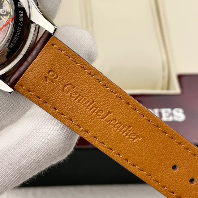 Longines Caja Redonda Marrón Dorado Marcadores de Hora en Numerales Romanos Reloj Mecánico 2