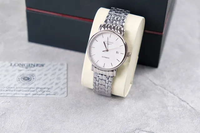 Longines Prateado Branco Esfera Minimalista Marcadores de Hora Baton Relógio Mecânico 2