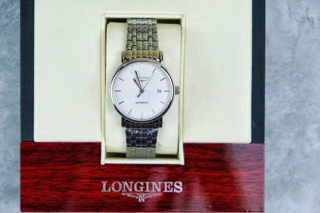 Longines Prateado Branco Esfera Minimalista Marcadores de Hora Baton Relógio Mecânico 3