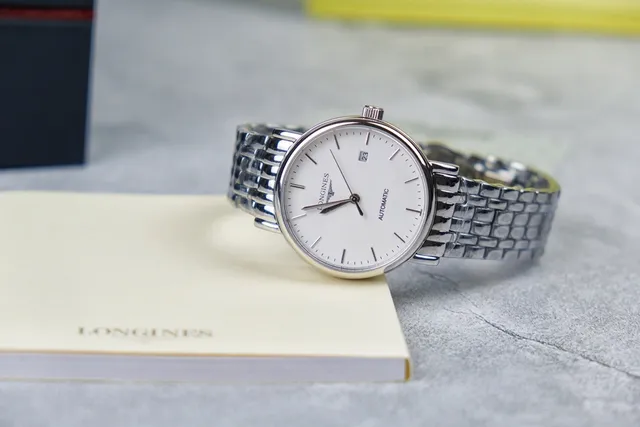 Longines Prateado Branco Esfera Minimalista Marcadores de Hora Baton Relógio Mecânico 5