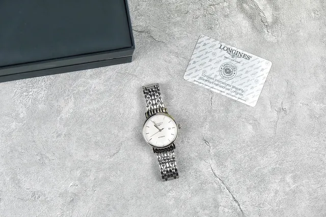 Longines Prateado Branco Esfera Minimalista Marcadores de Hora Baton Relógio Mecânico 6