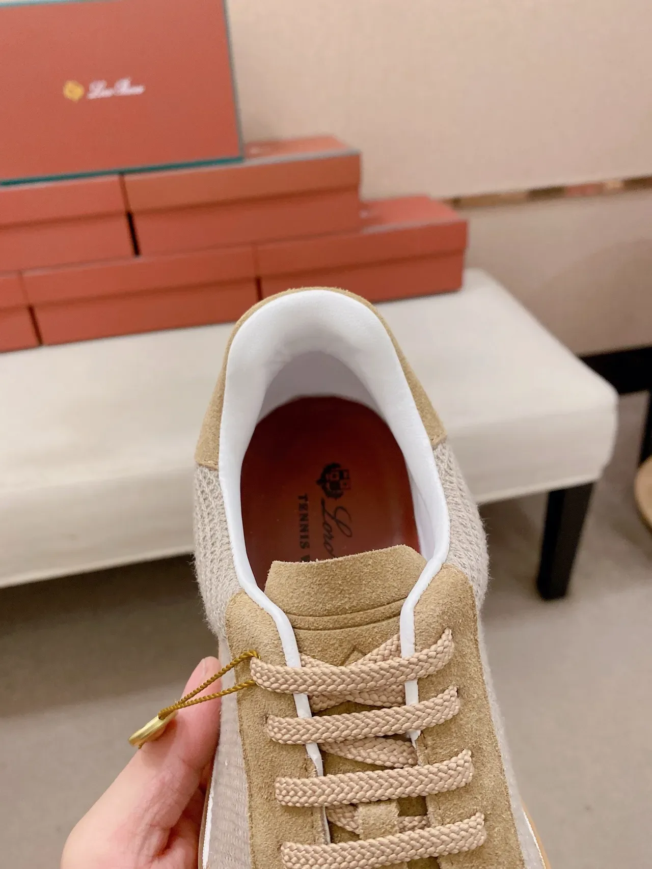 Loro Piana Beige Suede-Mesh Lifestyle Sneaker 3
