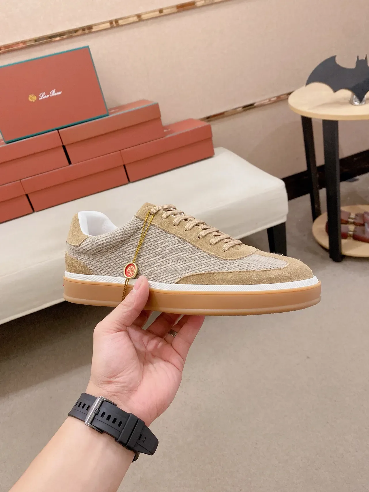 Loro Piana Beige Suede-Mesh Lifestyle Sneaker 4