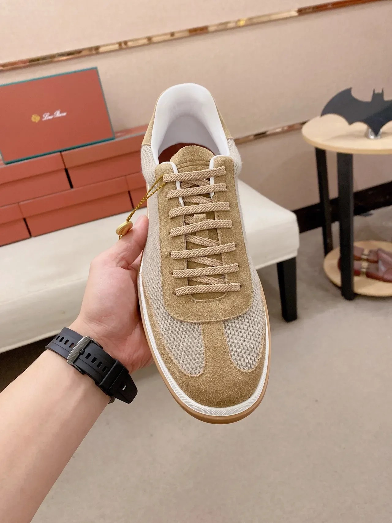 Loro Piana Beige Suede-Mesh Lifestyle Sneaker 5