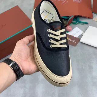 Loro Piana काला बेज कदरी चमड़े का अपर क्रीम कपसोल काजुअल जूते