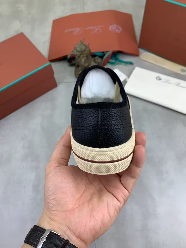 Loro Piana काला बेज कदरी चमड़े का अपर क्रीम कपसोल काजुअल जूते 3