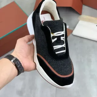 Loro Piana Black Felt and Suede Lifestyle Sneaker