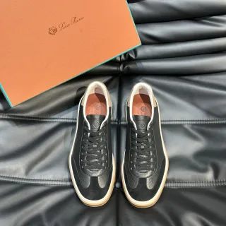 Loro Piana কালো চামড়া-স্যুড প্যানেল লাইফস্টাইল স্নিকার্স
